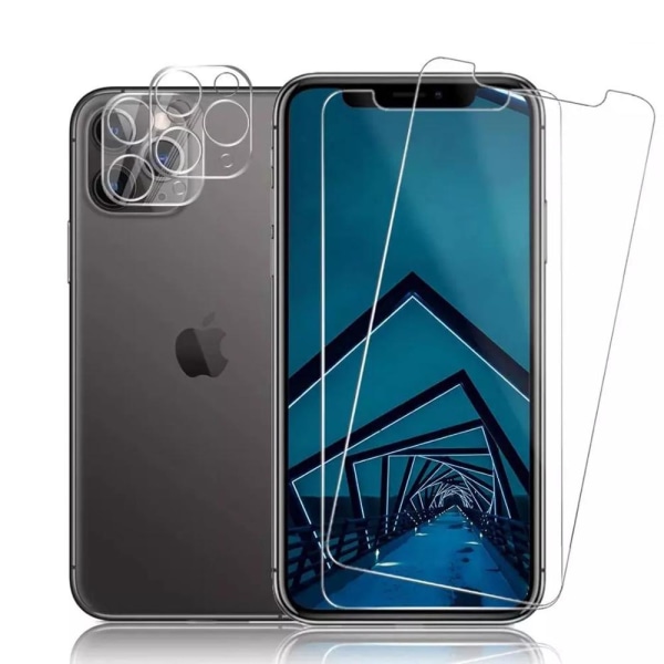 3-PACK 3-i-1 iPhone 12 Pro Max front- og bagkamera linsecover Transparent/Genomskinlig