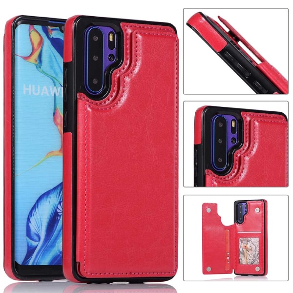 Elegant Smart Cover med kortholder - Huawei P30 Pro Röd