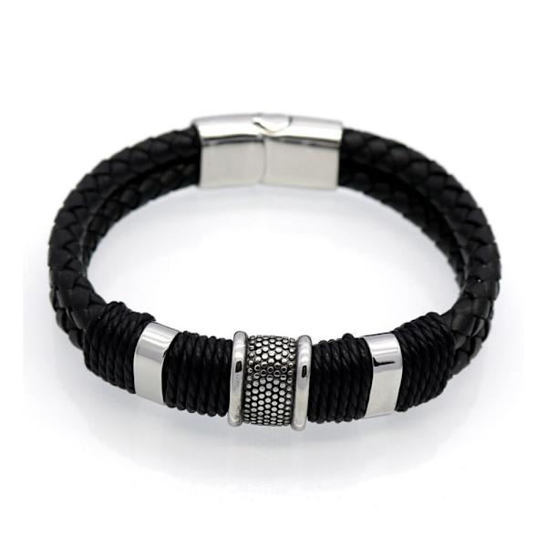 Stilsäkert Armband i Flätat PU-Läder Silver 21CM