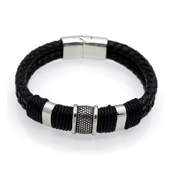 Stilsäkert Armband i Flätat PU-Läder Svart 21CM