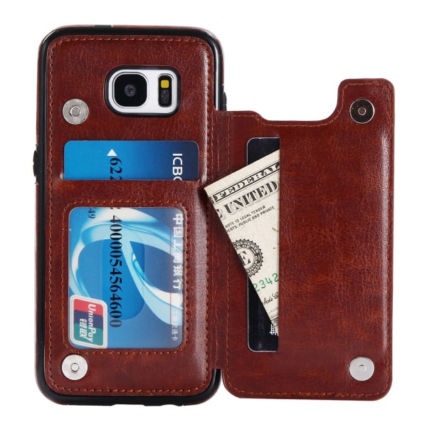Nahkakotelo lompakko-/korttipaikalla Samsung Galaxy S7 Edgelle Rosaröd