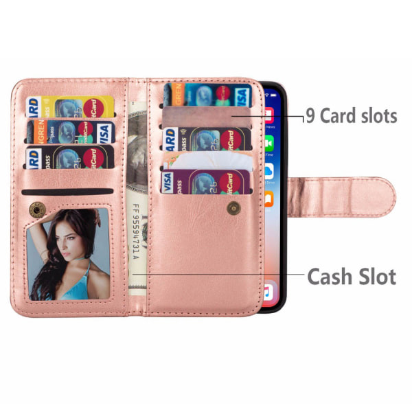 Samsung Galaxy S10 - Praktiskt 9-Kort Plånboksfodral LEMAN Rosaröd