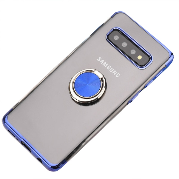 Samsung Galaxy S10E - Suojaava silikonikuori sormustelineellä Blå