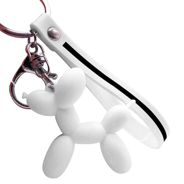 Unik Ballong-Hund Nyckelring Vit