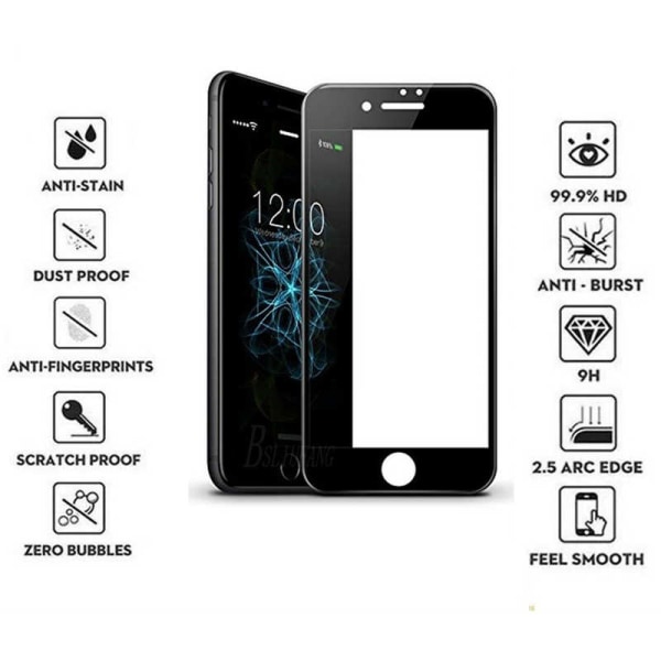 iPhone 8 2-PACK Skærmbeskytter 3D 9H Ramme 0,2 mm HD-Clear Svart Svart