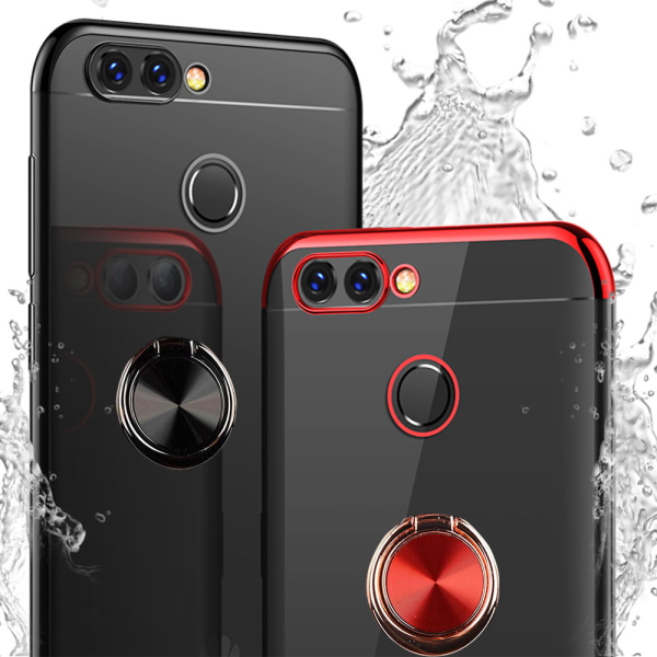 Huawei P Smart 2018 - Praktiskt Silikonskal med Ringhållare Röd