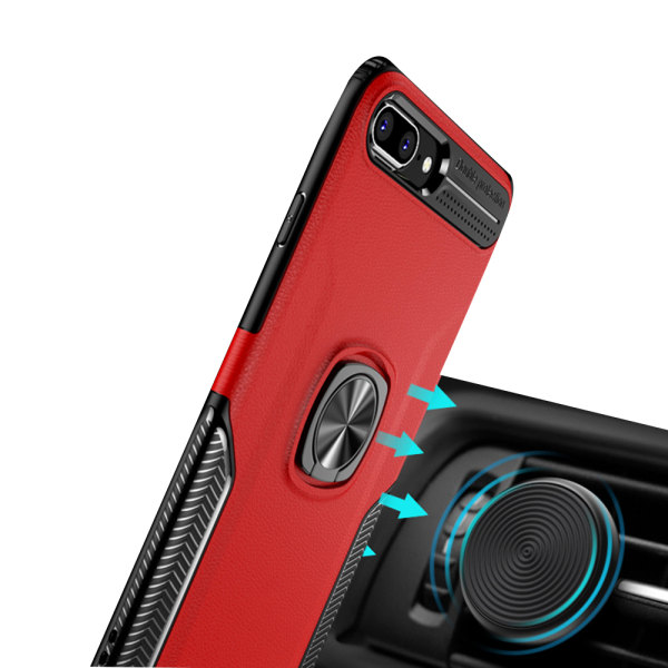 Käytännöllinen Leman-kotelo sormustelineellä - iPhone 8 Röd