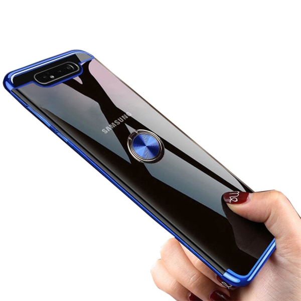 Professionellt Silikonskal med Ringhållare - Samsung Galaxy A80 Blå