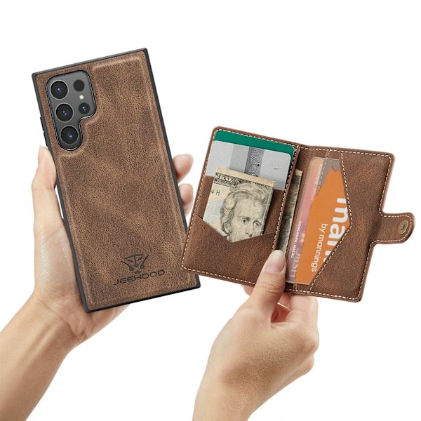 Läderplånbok med magnetiskt hållare för Galaxy S24 Ultra Brown