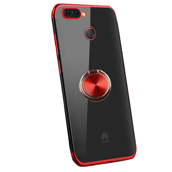 Huawei P Smart 2018 - Praktiskt Silikonskal med Ringhållare Röd