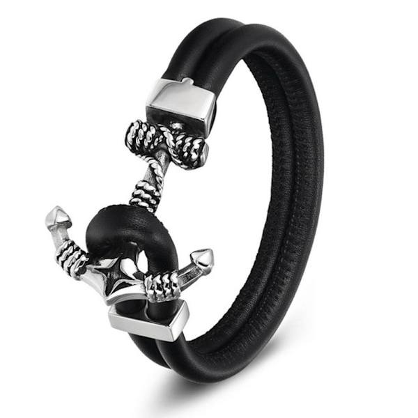 Stilsäkert Äkta Läder Rostfritt Stål Armband TYPE-A
