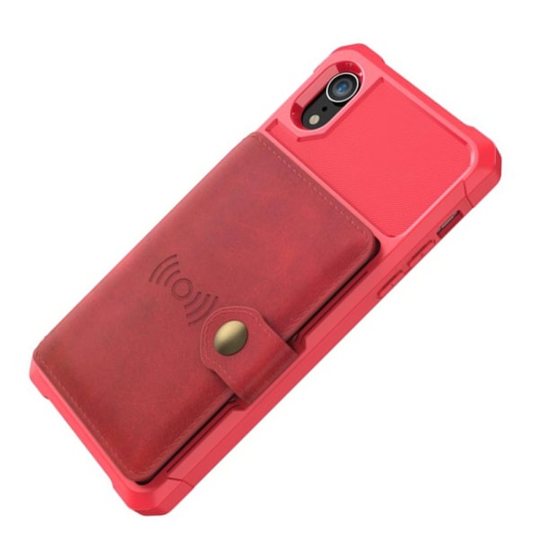 Tyylikäs käytännöllinen kotelo korttilokerolla - iPhone XR Röd