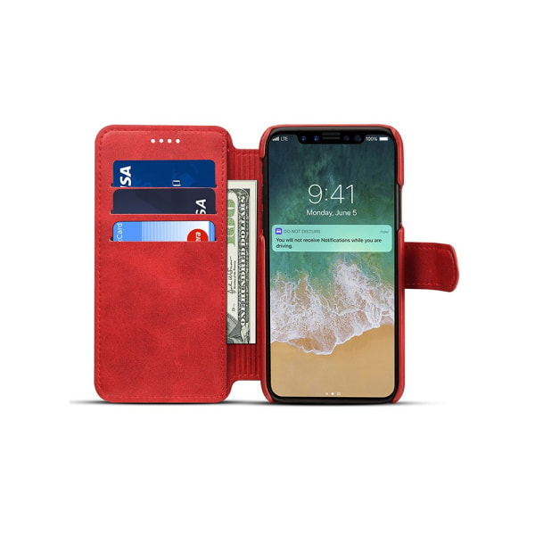 Eksklusivt etui med pung - iPhone X/XS (PU-læder) Röd