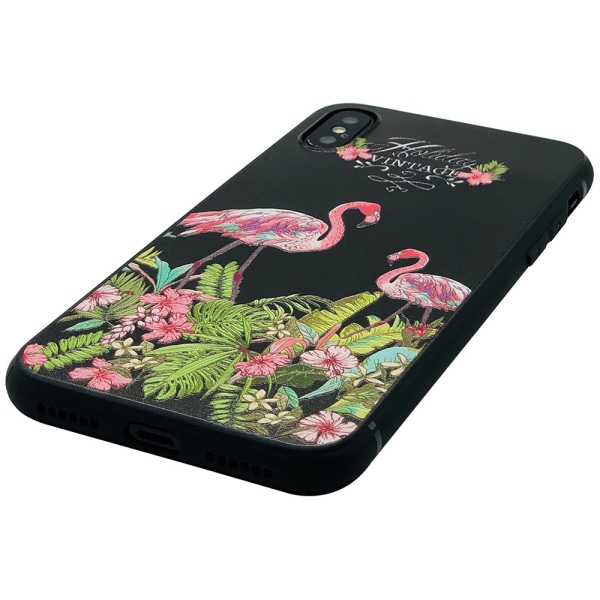 Black Flamingo - Retro silikonikotelo iPhone X/XS:lle