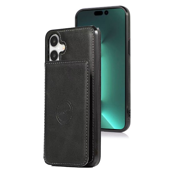 iPhone 16 Plus - Professionellt Leman Skal med Korthållare Svart