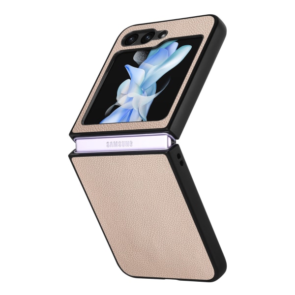 Galaxy Z Flip 5 - Tyylikäs litšikuvioinen kansi Khaki