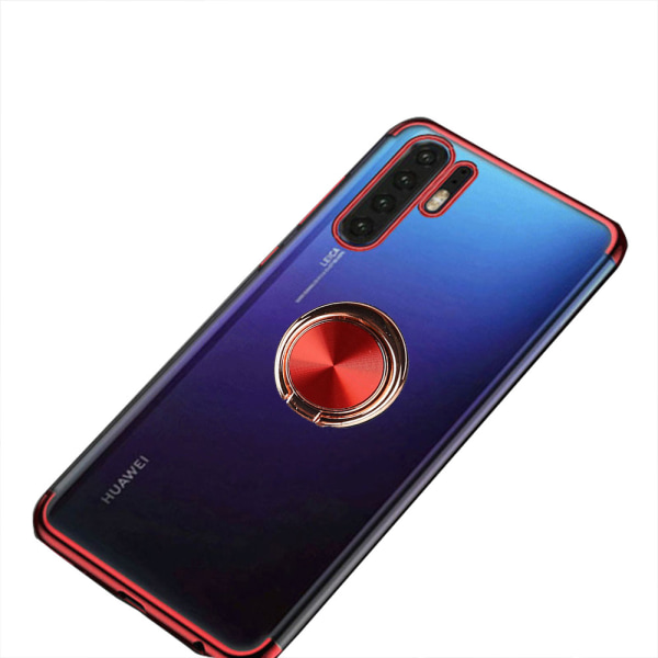 Støtdempende silikondeksel med ringholder - Huawei P30 Pro Röd