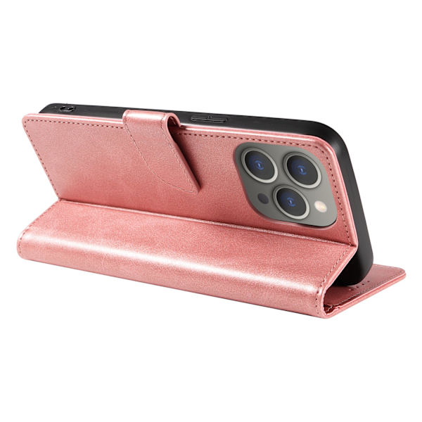iPhone 15 pro - Plånboksfodral i Läder Roséguld