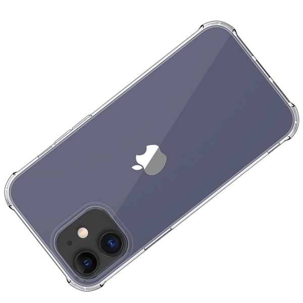 iPhone 12 - Iskuja vaimentava silikonikuori + näytönsuoja (paksu kulma) Transparent/Genomskinlig