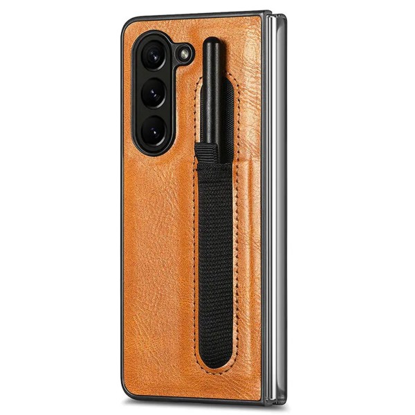 Läderfodral med pennhållare för Samsung Galaxy Z Fold 5 Brown