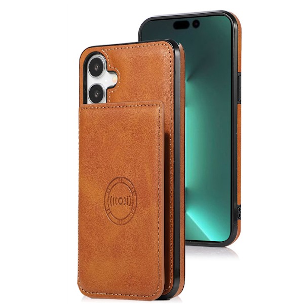 iPhone 16 Plus - Professionellt Leman Skal med Korthållare Khaki-Ljusbrun