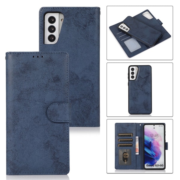 Samsung Galaxy S21 - LEMAN Wallet Case (dobbeltfunktion) Mörkblå
