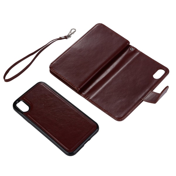 Romslig lommebokdeksel - iPhone XR fra LEMAN - Skallfunksjon Brun