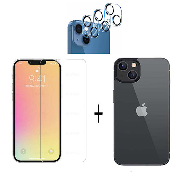 3-PACK 3-in-1 iPhone 13 Fram- & Baksida + Kameralinsskydd Transparent