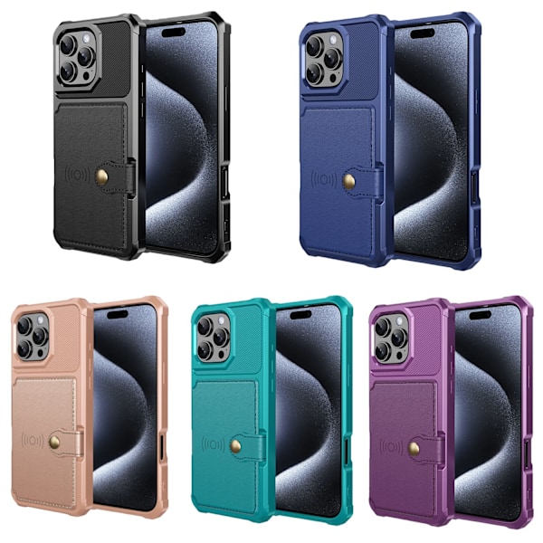 Elegant Skyddande Skal med Kortfack för iPhone 16 Pro Grön