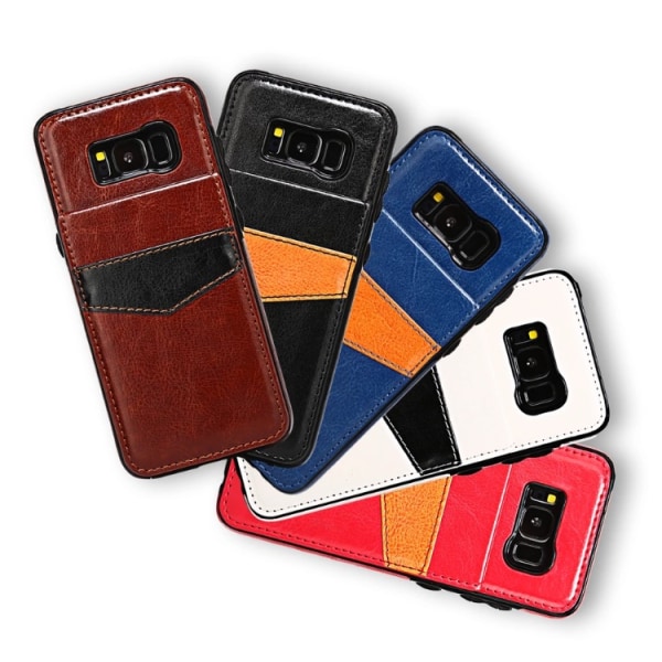 Samsung Galaxy S8 - LEMANS Läderskal med Plånbok/Kortfack Röd