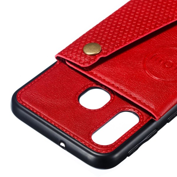 Samsung Galaxy A40 - Skyddande Retro Skal med Kortfack Röd