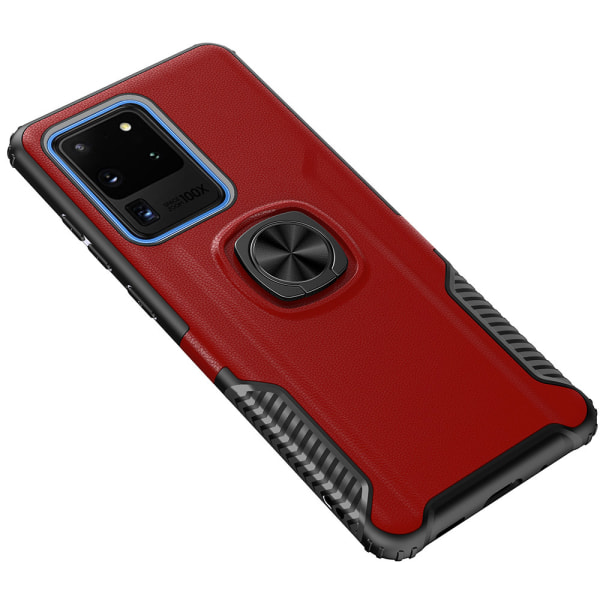 Samsung Galaxy S20 Ultra - Käytännöllinen kansi sormustelineellä Röd