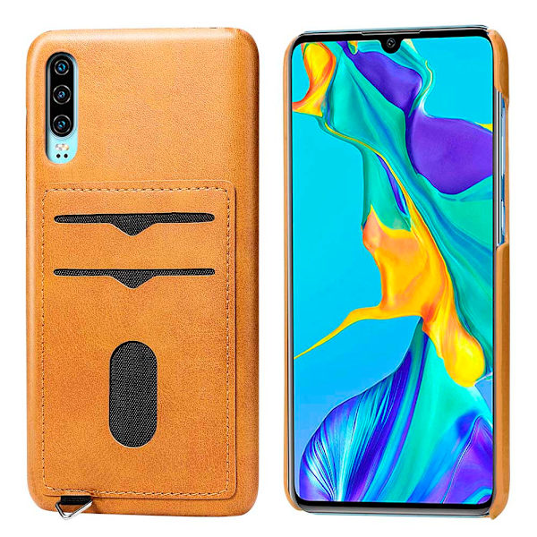 Huawei P30 - Praktiskt Skal med Kortfack (LEMAN) Mörkbrun