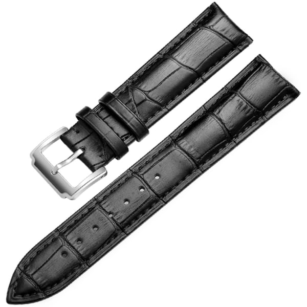 Stilrent Klockarmband i Läder (Krokodilmönster) Svart/Silver 20MM