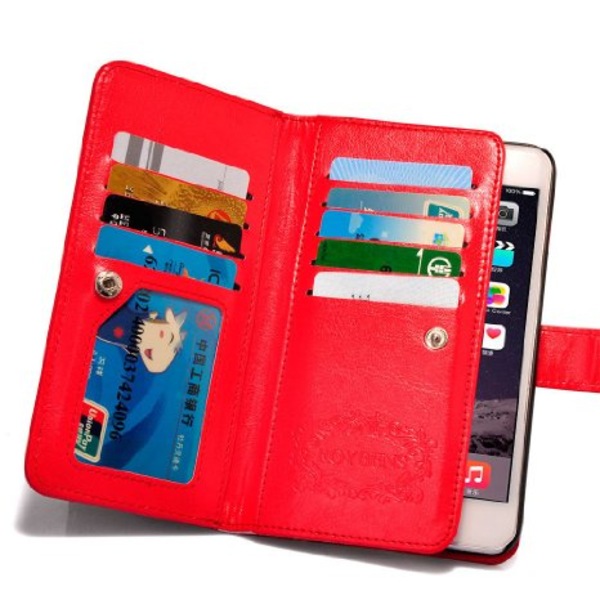iPhone 6/6S - Elegant Praktiskt 9-Korts Fodral i Läder av LEMAN Röd