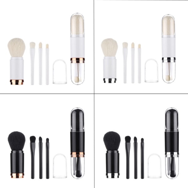 4i1 Makeup Brush Set Lip Blend / Øjenskygger Vit/Silver