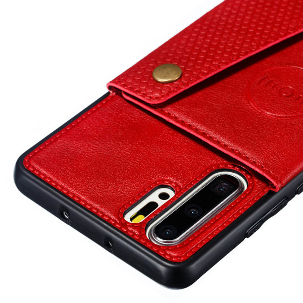 Huawei P30 Pro - Genomtänkt Skyddsskal med Kortfack Röd