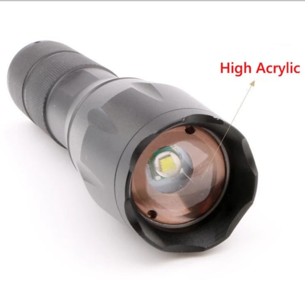 Smidig Slittålig T6 Zoom LED Ficklampa Svart