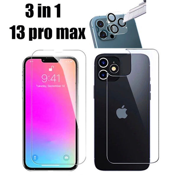 2-PACK 3in1 iPhone 13 Pro Max Fram- & Baksida + Kameralinsskydd Transparent