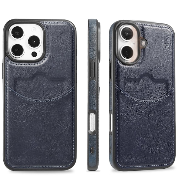 iPhone 16 - Elegant Leman skydd med kortfack Mörkbrun