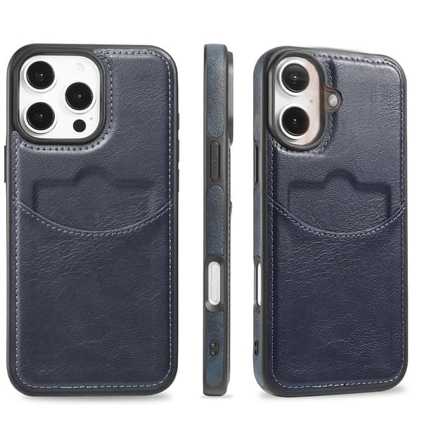 iPhone 16 - Elegant Leman skydd med kortfack Svart