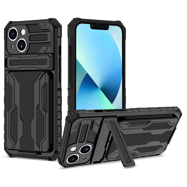 iPhone 14 Wallet Case - Funktionalitet och Militärklassat Skydd i Ett Röd