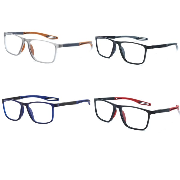 Unisex sportglasögon för närsynthet: Ultralätta silikon- och TR-glasögon, blåljusfilter, halkfria. Svart / Grå +2.0