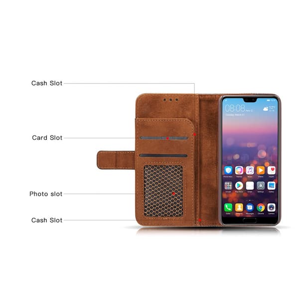 Stilrent -Vintage Mesh- Plånboksfodral för Huawei P20 Brun
