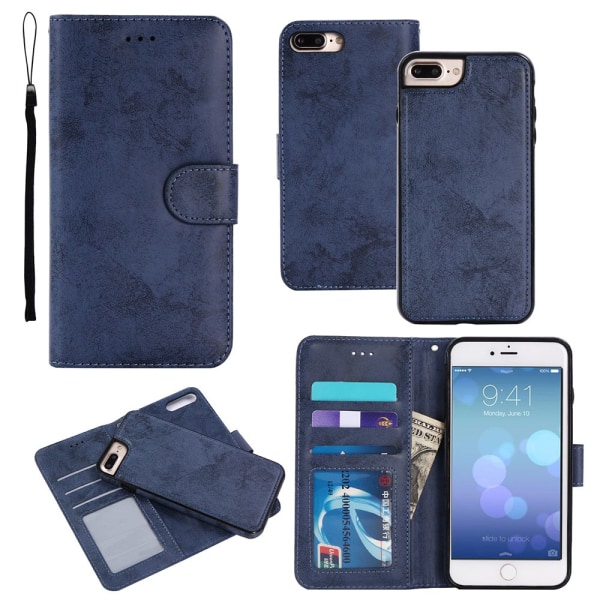 iPhone 7 Plus - Silk-Touch-deksel med lommebok og skall Ljusblå