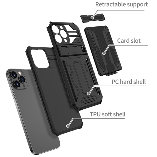 iPhone 14 Pro Max - Skyddsskal med DOLD Korthållare Svart