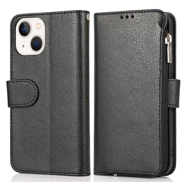 iPhone 15 Plånboksfodral med Dragkedja - Praktiskt Flip-fodral Svart