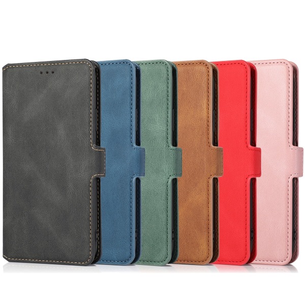 iPhone 15 Plus - Elegant Flip Wallet Skinnfodral Grön