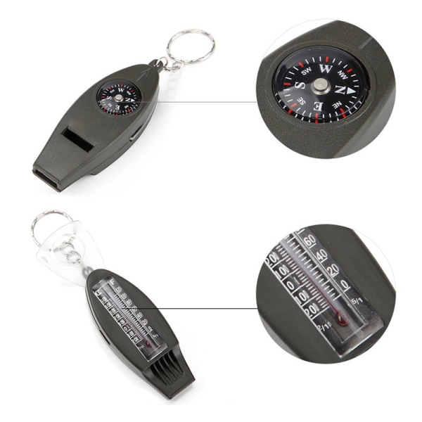 Praktiskt Multifunktionell 4-1 Nyckelring Kompass Termometer Svart