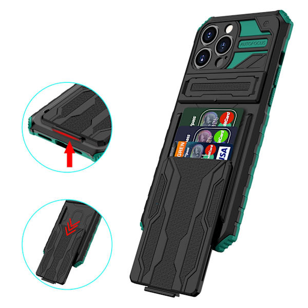 iPhone 13 Pro Plånboksfodral - Stilsäker Design med Militärklassat Skydd Grön